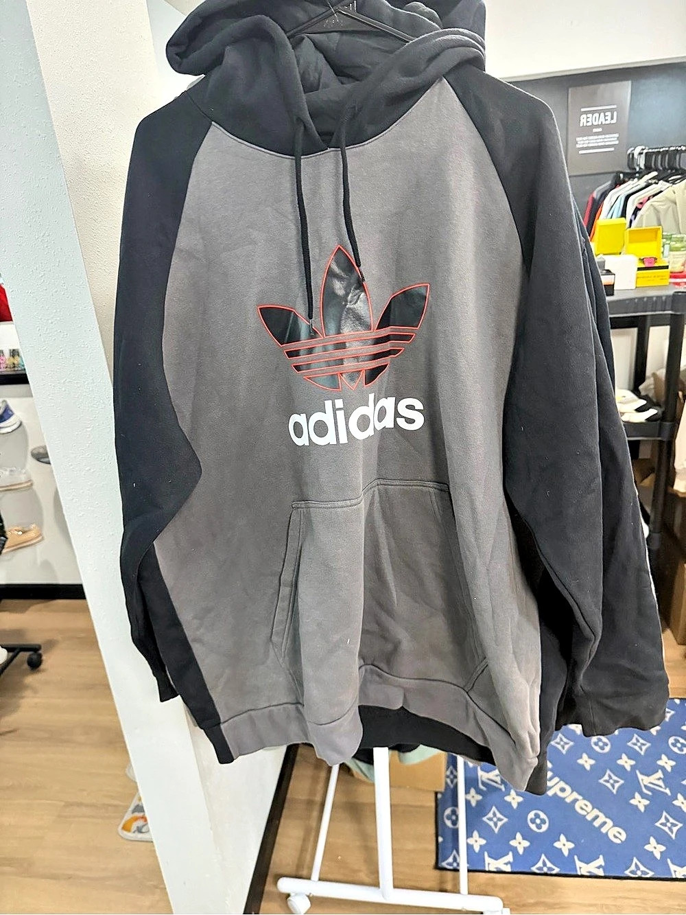 adidas Color Block Hoodie Gray & Black 2XL